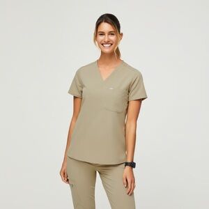 FIGS® Scrubs in Sandstone - Catarina Scrub Top & Livingston Scrub Pant - Size M